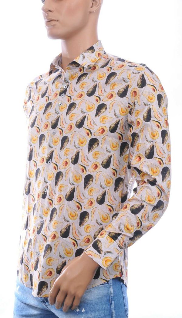 Ferlucci Casual Slim Fit Heren Overhemd met Allover Avocado Dessin –  Beige