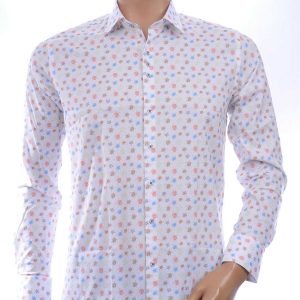 Ferlucci Casual Slim Fit Heren Overhemd met Allover schildpadjes Dessin –  Wit