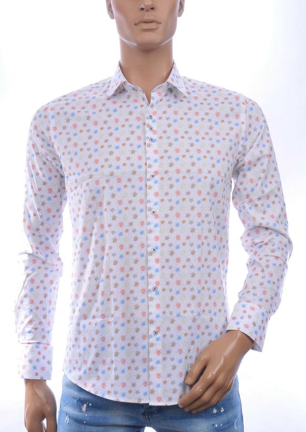 Ferlucci Casual Slim Fit Heren Overhemd met Allover schildpadjes Dessin –  Wit