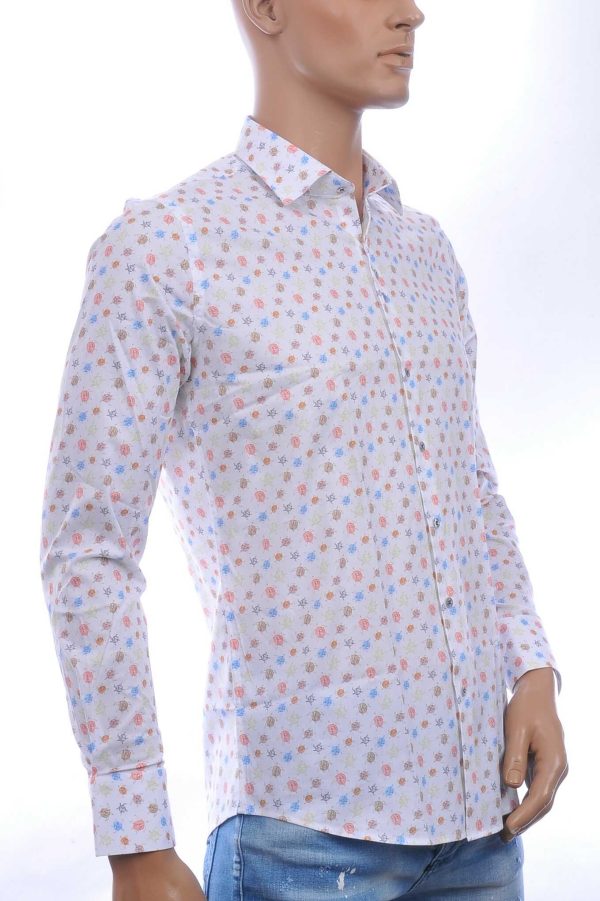 Ferlucci Casual Slim Fit Heren Overhemd met Allover schildpadjes Dessin –  Wit - Afbeelding 4