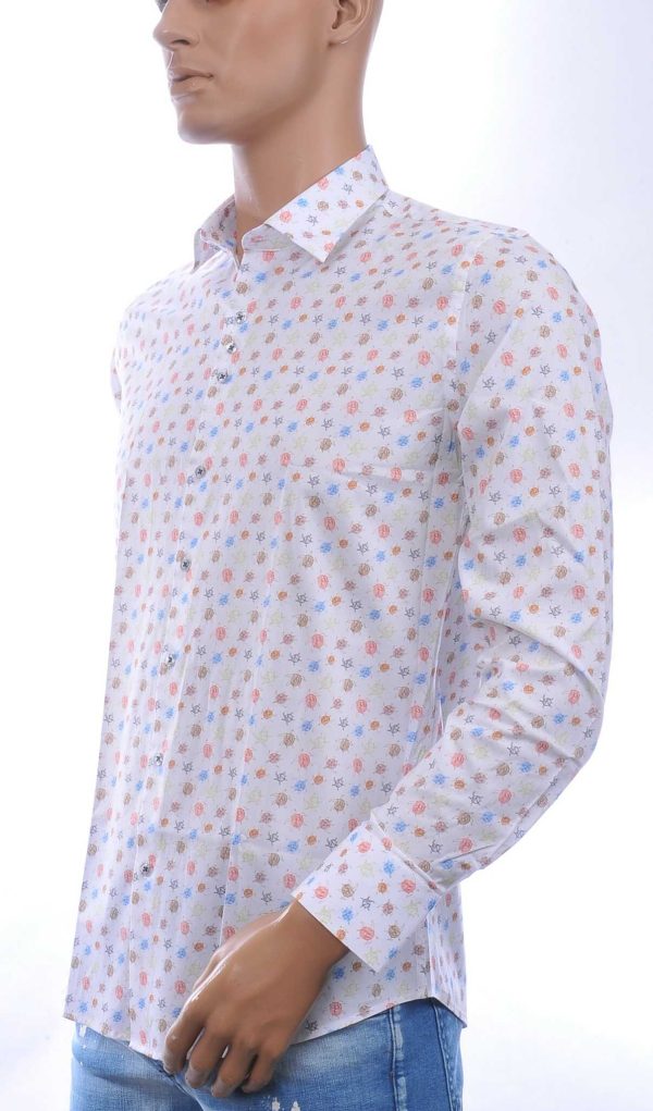 Ferlucci Casual Slim Fit Heren Overhemd met Allover schildpadjes Dessin –  Wit - Afbeelding 3