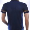 LES DESIGNERS Heren Polo T-Shirt met Leeuwenkop Badge en Goudkleurige Steentjes – Navy