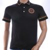 LES DESIGNERS Heren Polo T-Shirt met Leeuwenkop Badge en Goudkleurige Steentjes – Zwart