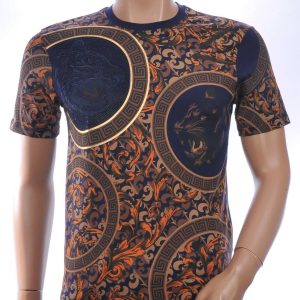 LES DESIGNERS Trendy Ronde Hals Heren T-Shirt met Tijgerkop en Steentjes - Navy