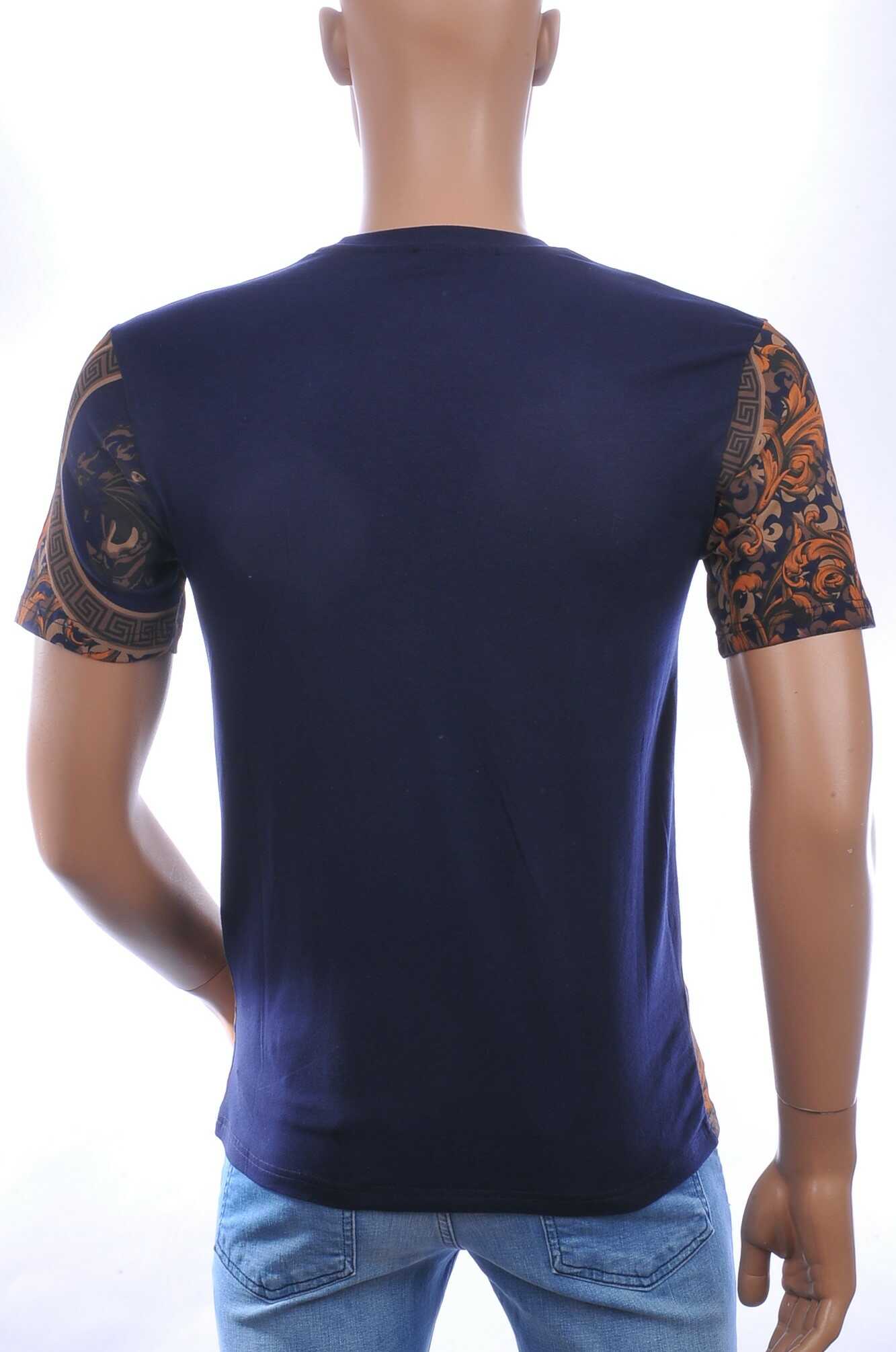 LES DESIGNERS Trendy Ronde Hals Heren T-Shirt met Tijgerkop en Steentjes - Navy