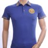 MARI CAVANI Heren Polo T-shirt met Leeuwenkop Badge met Steentjes – Kobalt Blauw