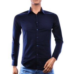 David Newman heren overhemd slim fit donkerblauw met strijkvrije stof – voorkant