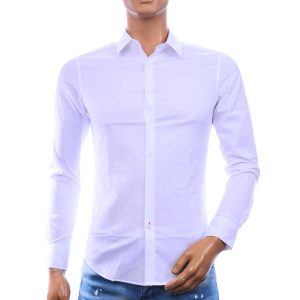 David Newman heren overhemd slim fit wit met lange mouwen – voorkant