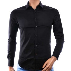 David Newman zwart heren overhemd slim fit met Italiaanse uitstraling – voorkant