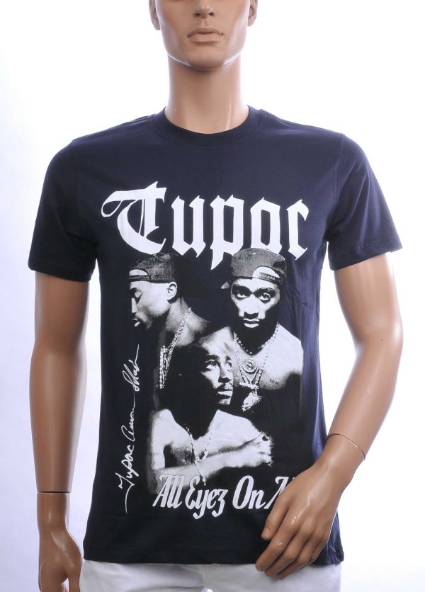 CONTOUR Trendy TUPAC Ronde Hals Heren T-Shirt - Navy | Iconisch TUPAC “All Eyez On Me” Print | Comfortabel en Stijlvol