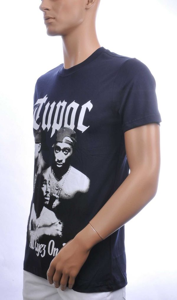 CONTOUR Trendy TUPAC Ronde Hals Heren T-Shirt - Navy | Iconisch TUPAC “All Eyez On Me” Print | Comfortabel en Stijlvol