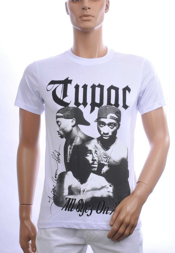 CONTOUR Trendy TUPAC Ronde Hals Heren T-Shirt - Wit | Iconisch TUPAC “All Eyez On Me” Print | Comfortabel en Stijlvol