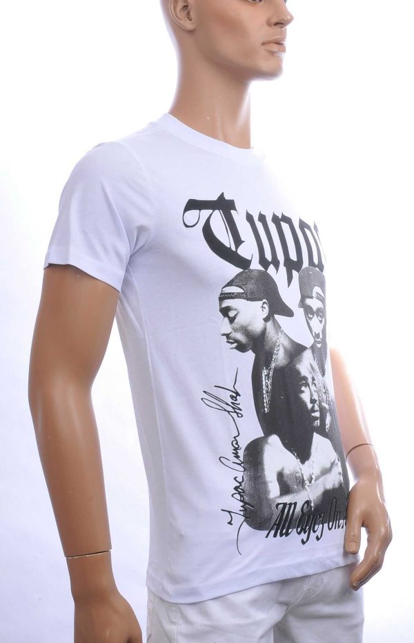 CONTOUR Trendy TUPAC Ronde Hals Heren T-Shirt - Wit | Iconisch TUPAC “All Eyez On Me” Print | Comfortabel en Stijlvol