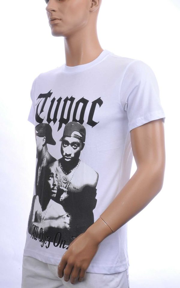 CONTOUR Trendy TUPAC Ronde Hals Heren T-Shirt - Wit | Iconisch TUPAC “All Eyez On Me” Print | Comfortabel en Stijlvol