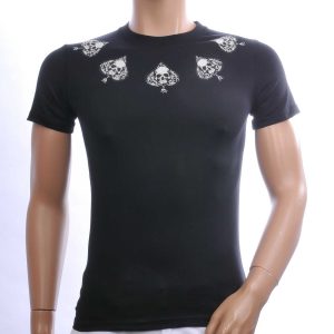 By Bugotti Trendy Slim Fit Ronde Hals Heren Skull T-Shirt met Zilveren Steentjes – Zwart
