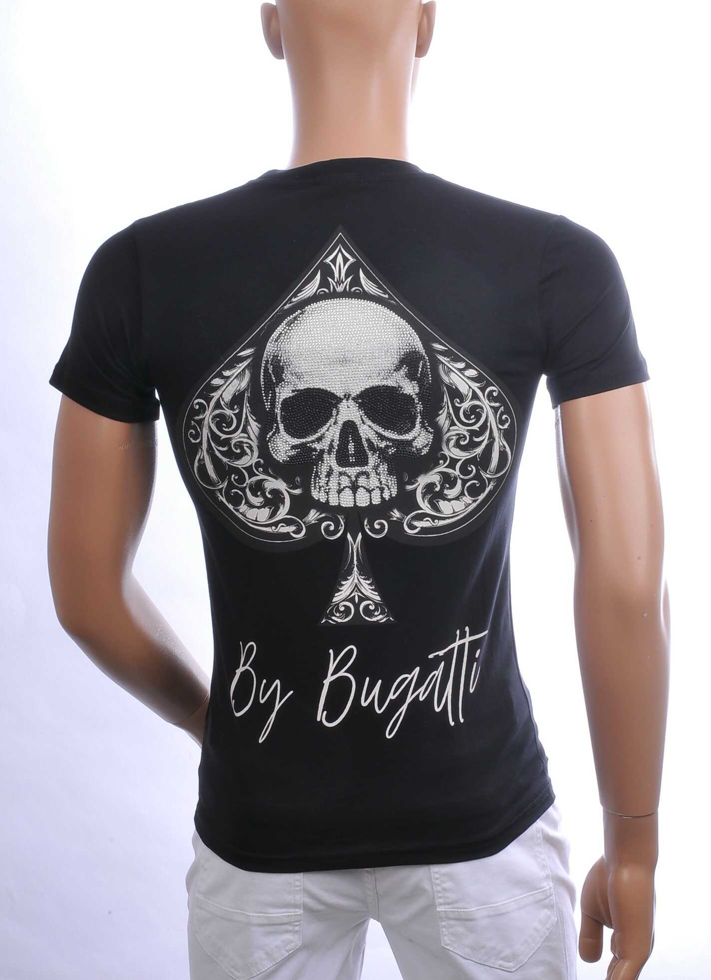 By Bugotti Trendy Slim Fit Ronde Hals Heren Skull T-Shirt met Zilveren Steentjes – Zwart