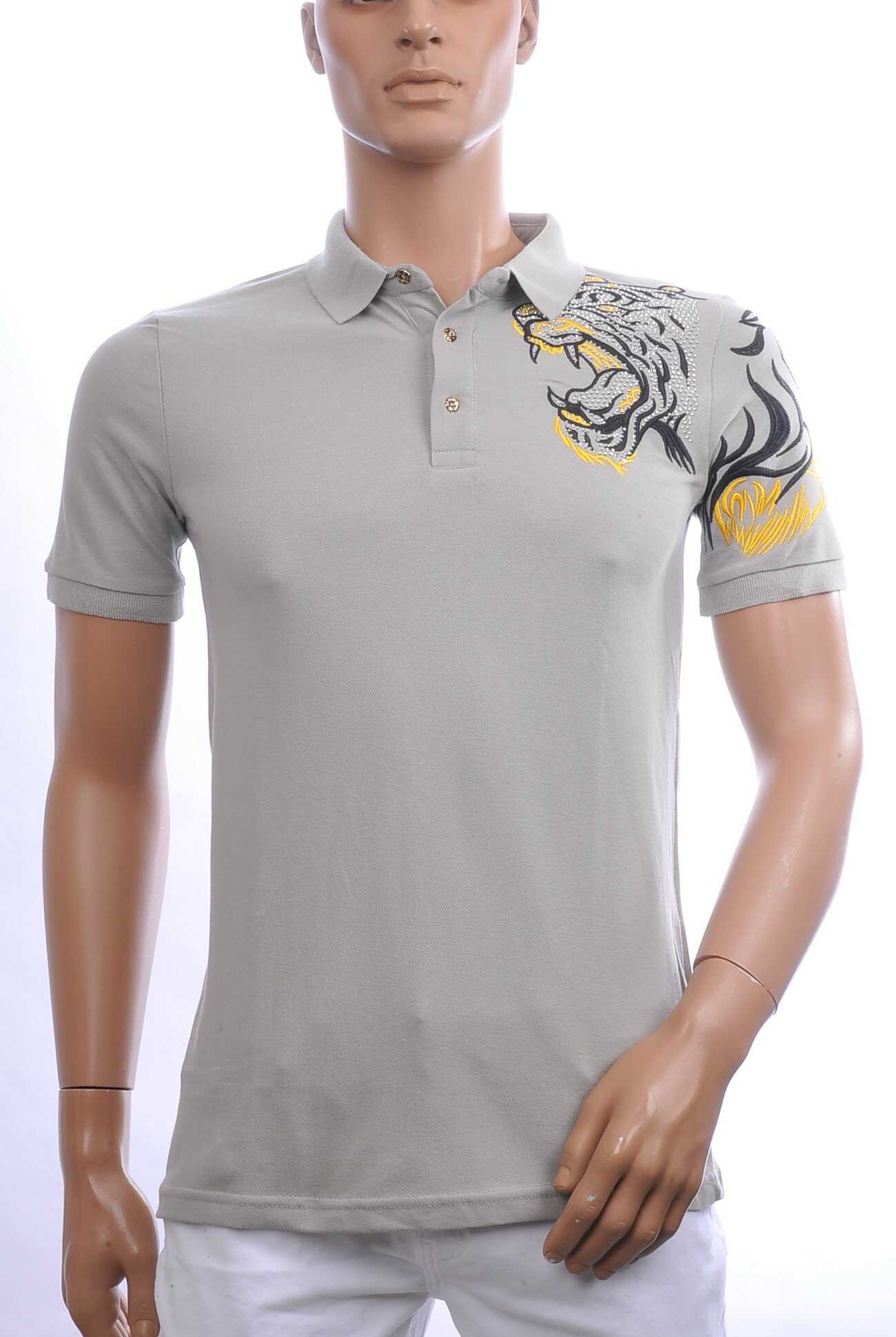 CI-BORG Trendy Heren Polo T-Shirt met Geborduurde Tijgerkop – Beige | Comfortabel, Stijlvol en Perfect voor Elke Seizoen