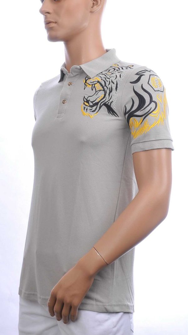 CI-BORG Trendy Heren Polo T-Shirt met Geborduurde Tijgerkop – Beige | Comfortabel, Stijlvol en Perfect voor Elke Seizoen