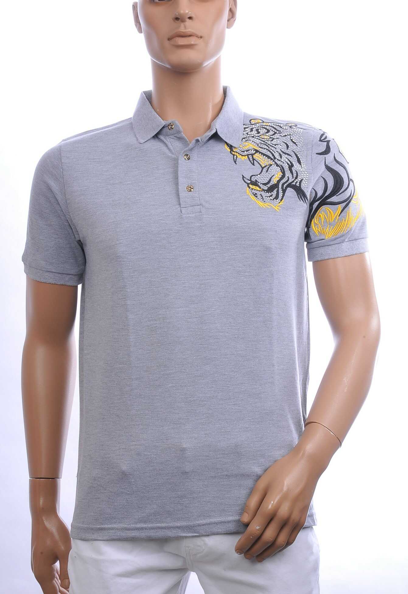 CI-BORG Trendy Heren Polo T-Shirt met Geborduurde Tijgerkop – Grijs | Comfortabel, Stijlvol en Perfect voor Elke Seizoen