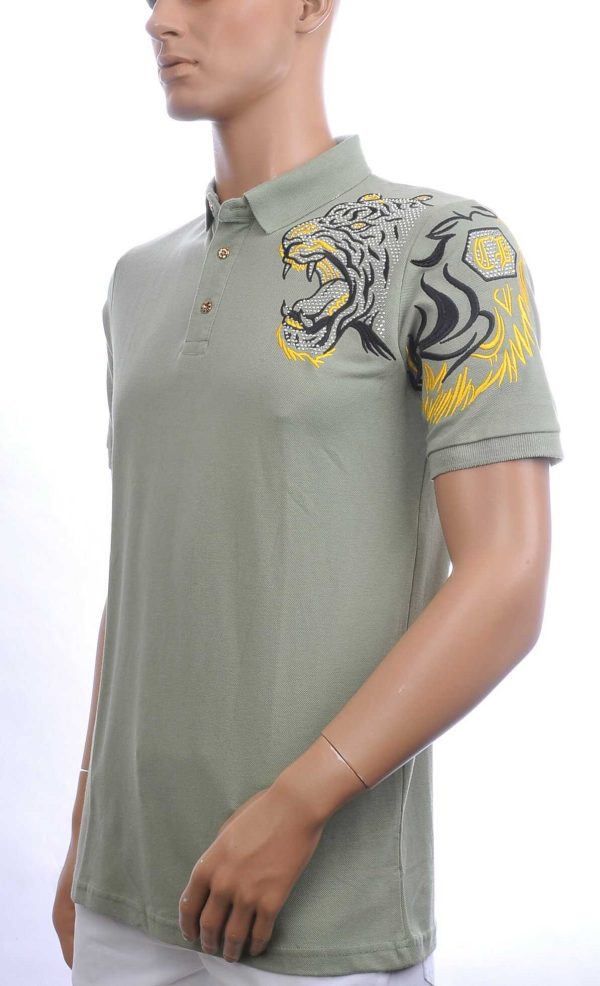 CI-BORG Trendy Heren Polo T-Shirt met Geborduurde Tijgerkop – Groen | Comfortabel, Stijlvol en Perfect voor Elke Seizoen