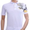 CI-BORG Trendy Heren Polo T-Shirt met Geborduurde Tijgerkop – Wit | Comfortabel, Stijlvol en Perfect voor Elke Seizoen
