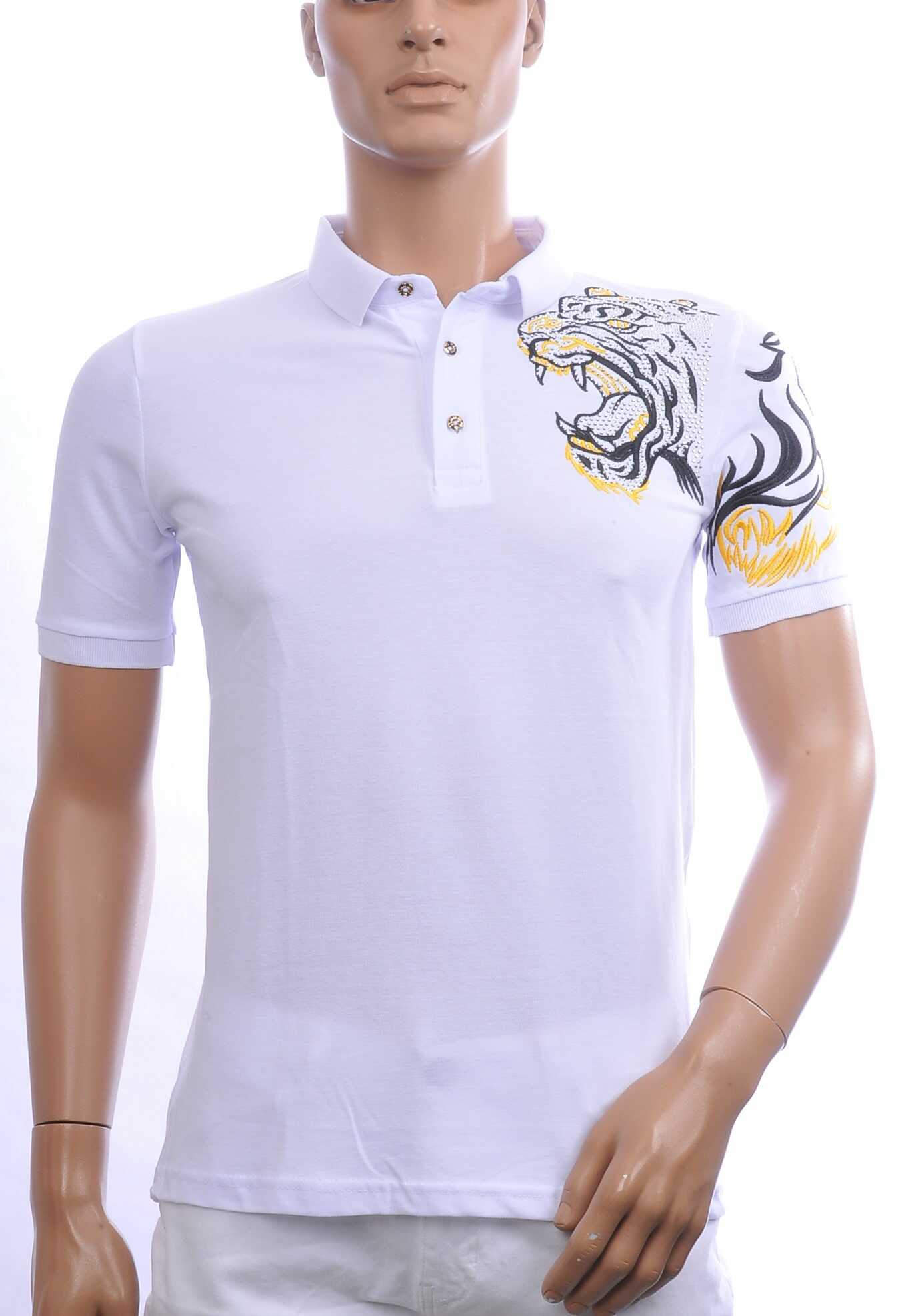 CI-BORG Trendy Heren Polo T-Shirt met Geborduurde Tijgerkop – Wit | Comfortabel, Stijlvol en Perfect voor Elke Seizoen