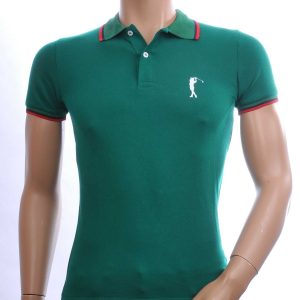 Contour Trendy Effen Kleur Heren Polo T-Shirt met Golfer Silhouette Logo – Groen | Modieuze heren polo voor casual en sportieve looks