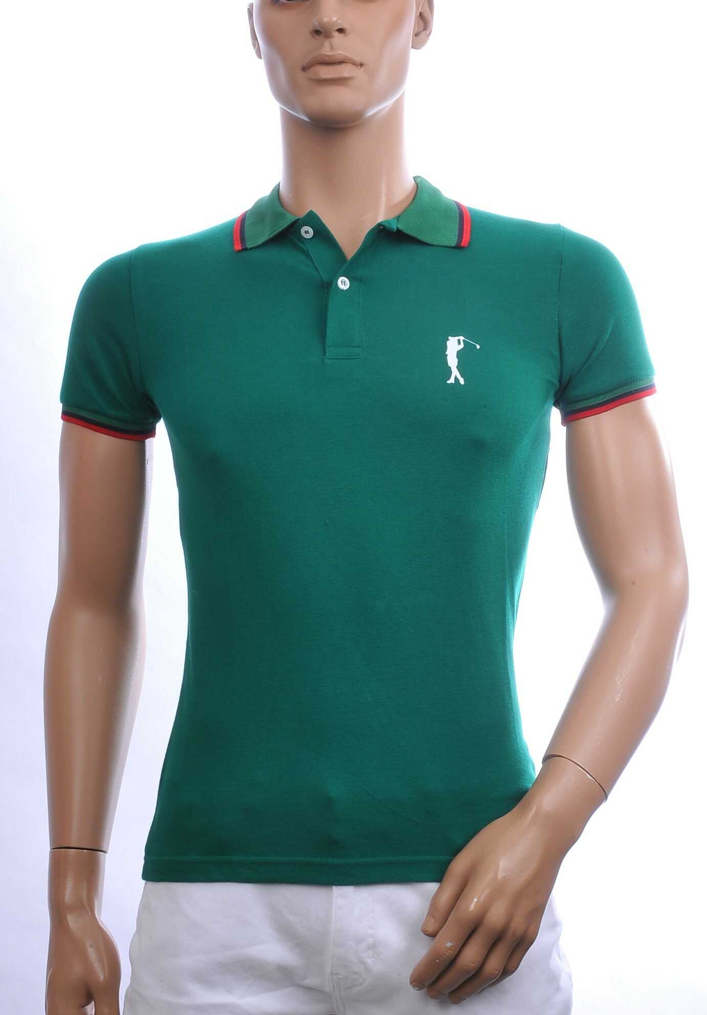 Contour Trendy Effen Kleur Heren Polo T-Shirt met Golfer Silhouette Logo – Groen | Modieuze heren polo voor casual en sportieve looks