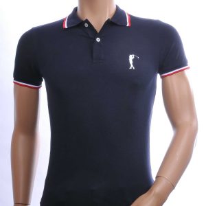 Contour Trendy Effen Kleur Heren Polo T-Shirt met Golfer Silhouette Logo – Navy | Modieuze heren polo voor casual en sportieve looks