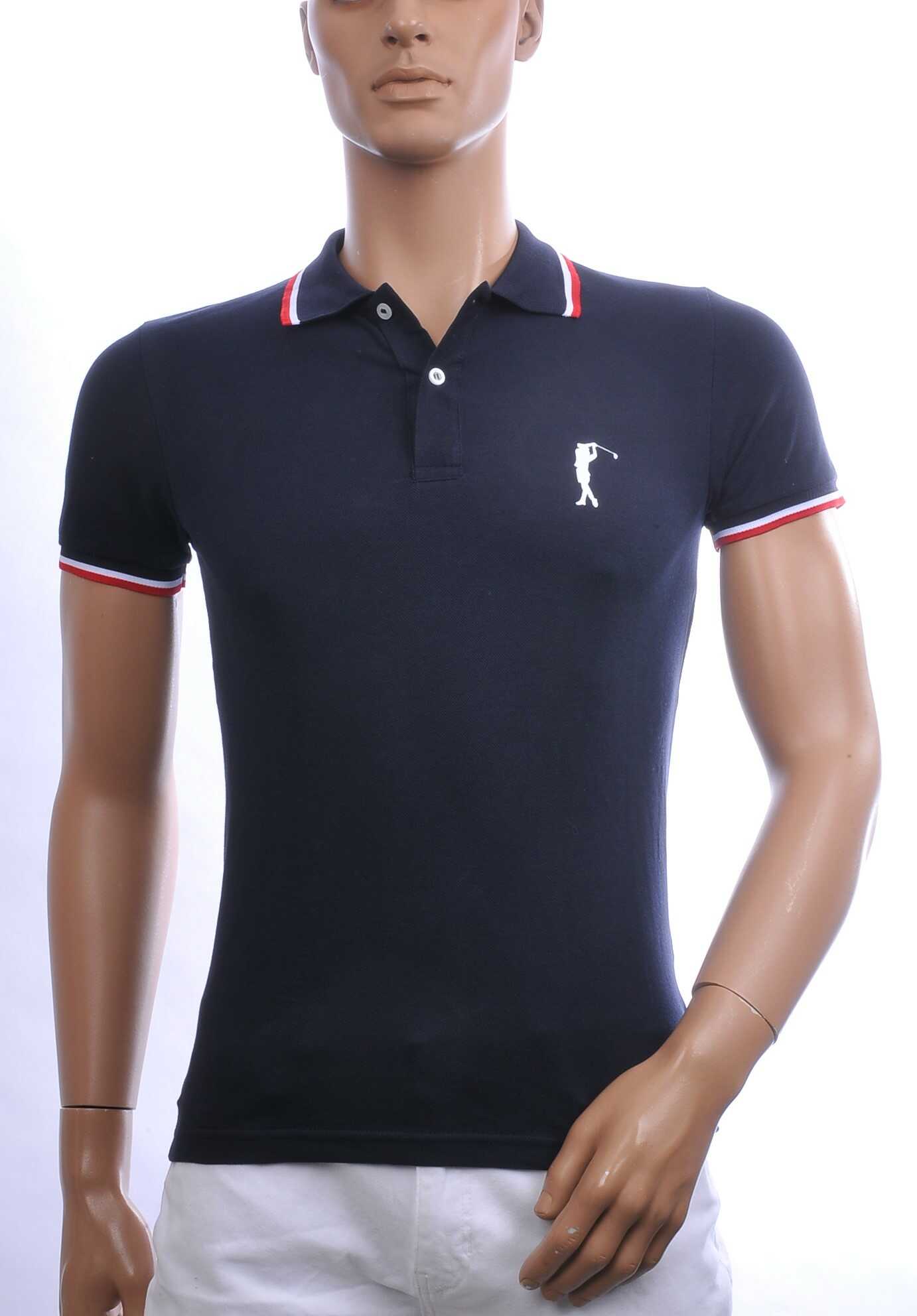 Contour Trendy Effen Kleur Heren Polo T-Shirt met Golfer Silhouette Logo – Navy | Modieuze heren polo voor casual en sportieve looks