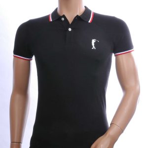 Contour Trendy Effen Kleur Heren Polo T-Shirt met Golfer Silhouette Logo – Zwart | Modieuze heren polo voor casual en sportieve looks