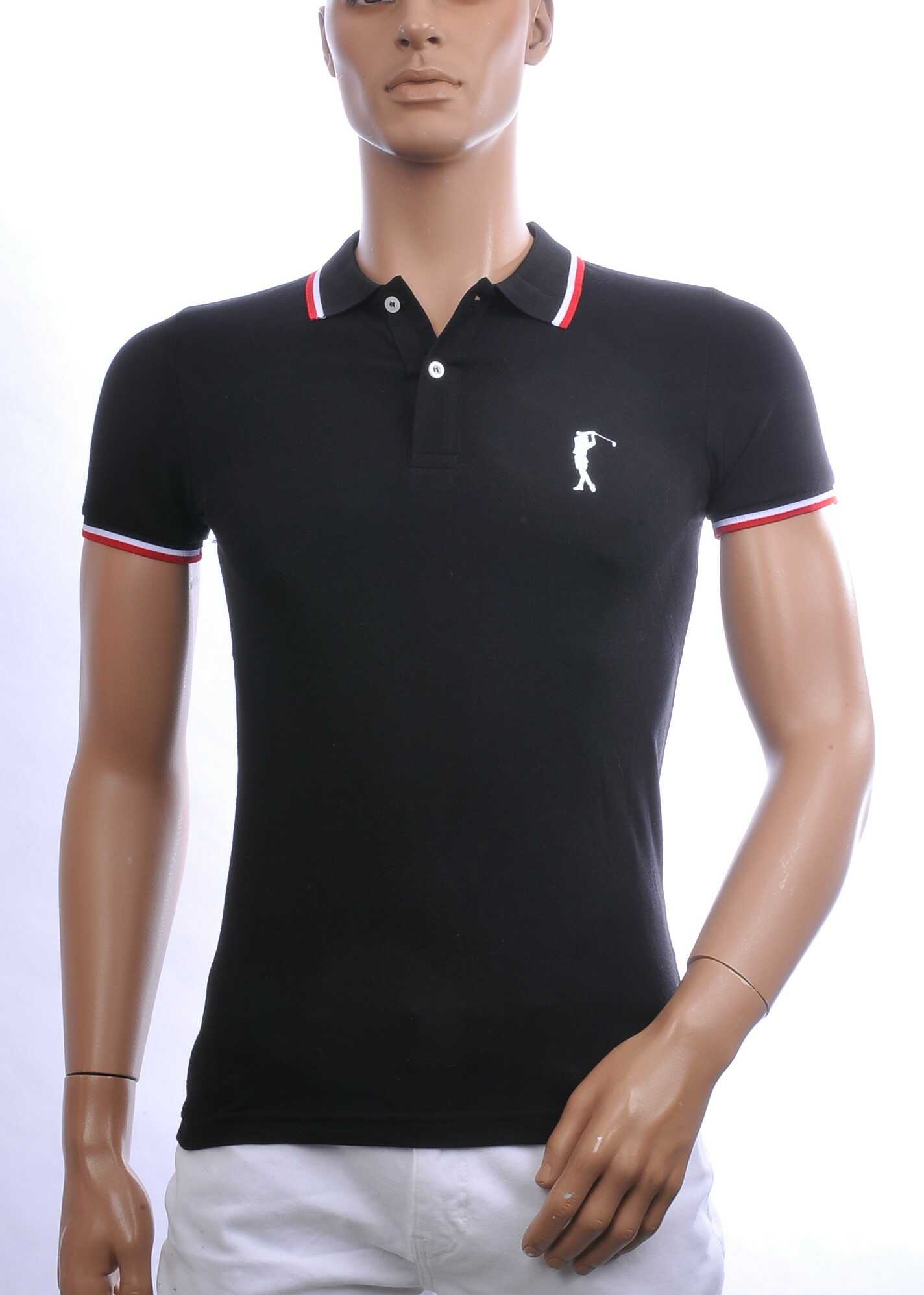 Contour Trendy Effen Kleur Heren Polo T-Shirt met Golfer Silhouette Logo – Zwart | Modieuze heren polo voor casual en sportieve looks