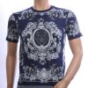 Les Designers Trendy Ronde Hals Heren T-shirt met Leeuwenkop Print Met Steentjes – Navy
