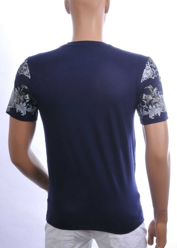 Les Designers Trendy Ronde Hals Heren T-shirt met Leeuwenkop Print Met Steentjes – Navy