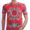 Les Designers Trendy Ronde Hals Heren T-shirt met Leeuwenkop Print Met Steentjes – Rood