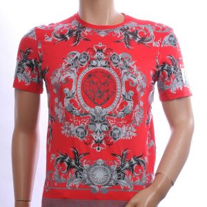 Les Designers Trendy Ronde Hals Heren T-shirt met Leeuwenkop Print Met Steentjes – Rood