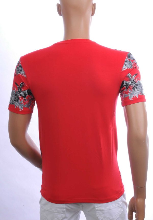 Les Designers Trendy Ronde Hals Heren T-shirt met Leeuwenkop Print Met Steentjes – Rood