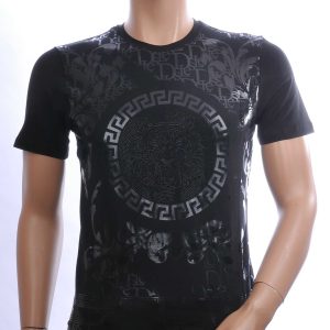 Les Designers Trendy Ronde Hals Heren T-shirt met Geborduurde Tijgerkop en Steentjes – Zwart