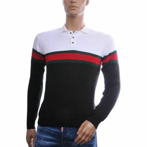 CLUB JU Trendy Slim Fit Dunne Heren Trui Met Polo Kraag - Zwart