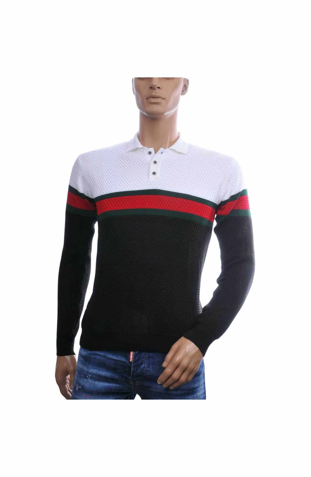 CLUB JU Trendy Slim Fit Dunne Heren Trui Met Polo Kraag - Zwart