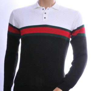 CLUB JU Trendy Slim Fit Dunne Heren Trui Met Polo Kraag - Zwart