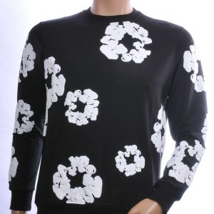 CONTOUR Trendy Allover Bloemen Dessin Ronde Hals Sweatshirt - Zwart