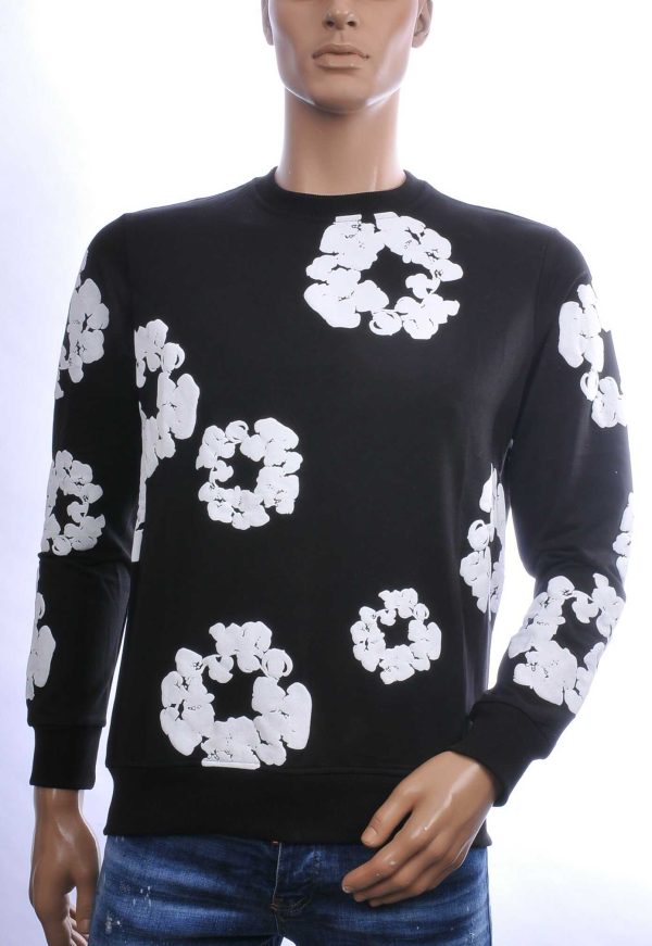 CONTOUR Trendy Allover Bloemen Dessin Ronde Hals Sweatshirt - Zwart