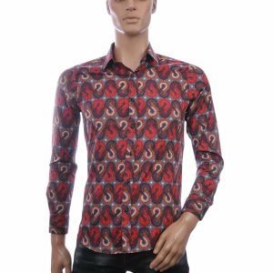 BIBLOS UOMO Slim Fit Allover Abstract Spiraal Print Heren Overhemd – Rood