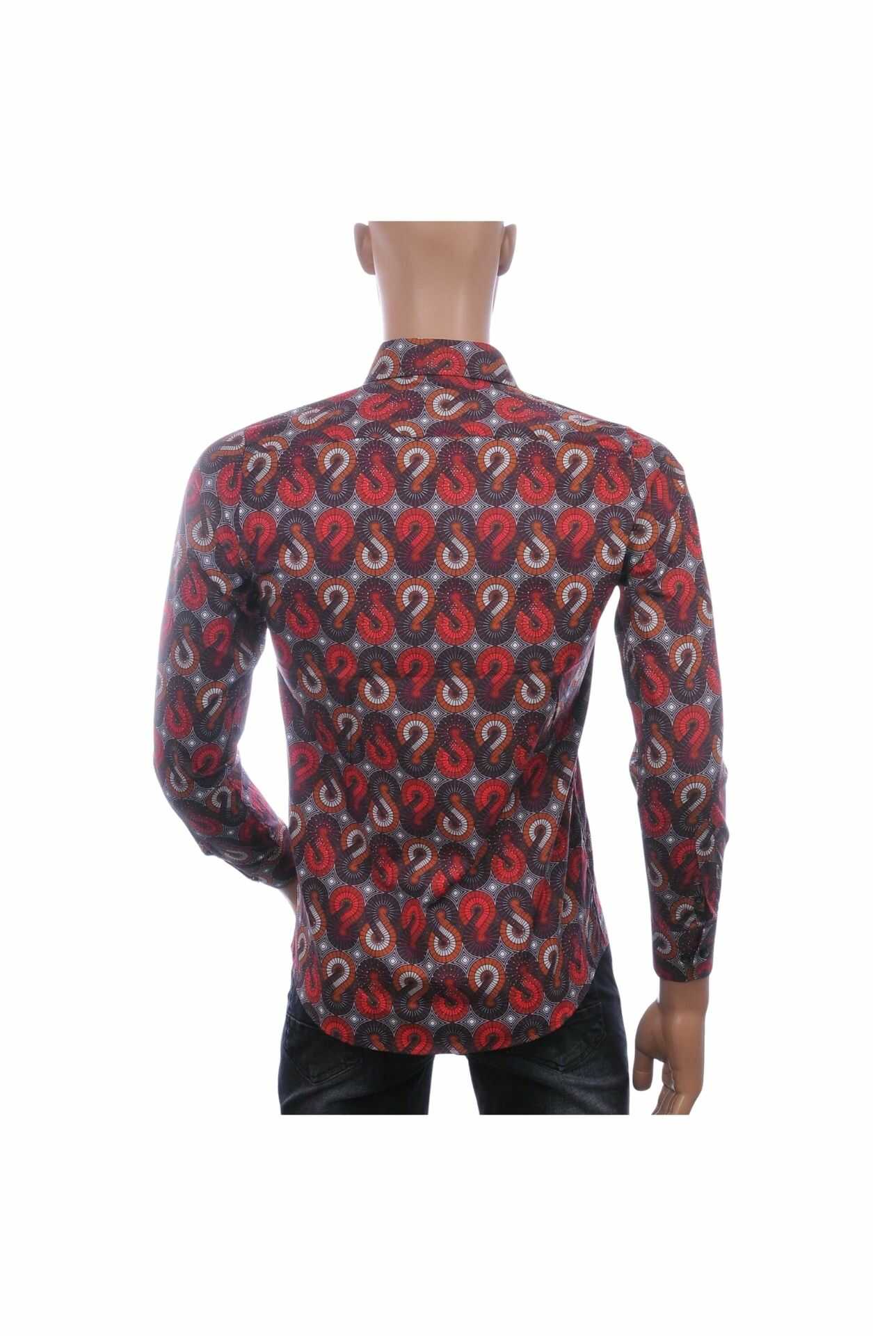 BIBLOS UOMO Slim Fit Allover Abstract Spiraal Print Heren Overhemd – Rood