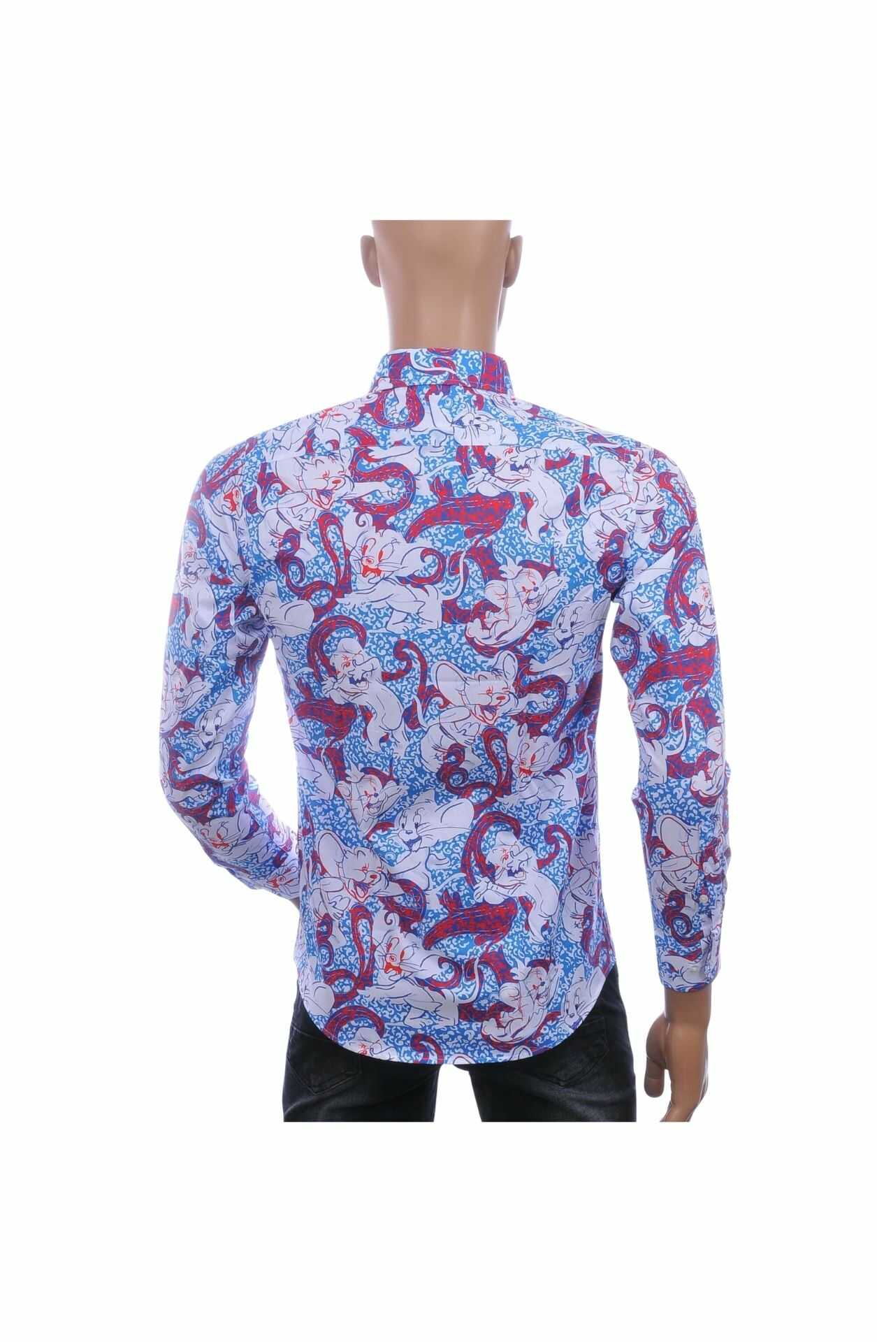 BIBLOS UOMO Slim Fit Allover Cartoon Print Heren Overhemd – Blauw/Rood/Wit