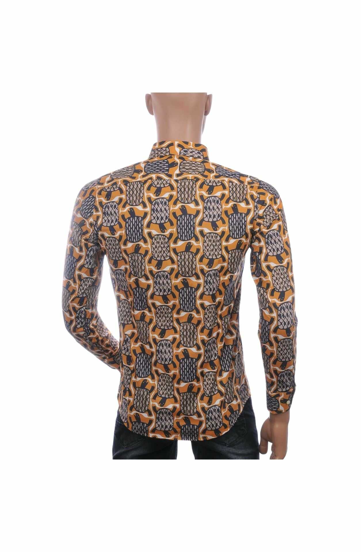 BIBLOS UOMO Slim Fit Allover Schildpad Print Heren Overhemd – Khaki / Geel
