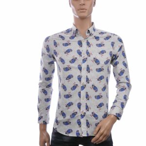 BIBLOS UOMO Slim Fit Allover Uilenprint Heren Overhemd – Beige