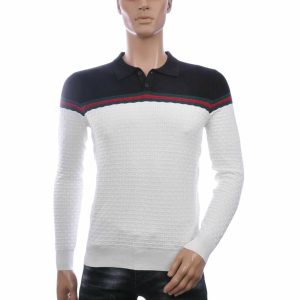 ENGELLZ Trendy Slim Fit Dunne Heren Trui met Polo Kraag – Wit