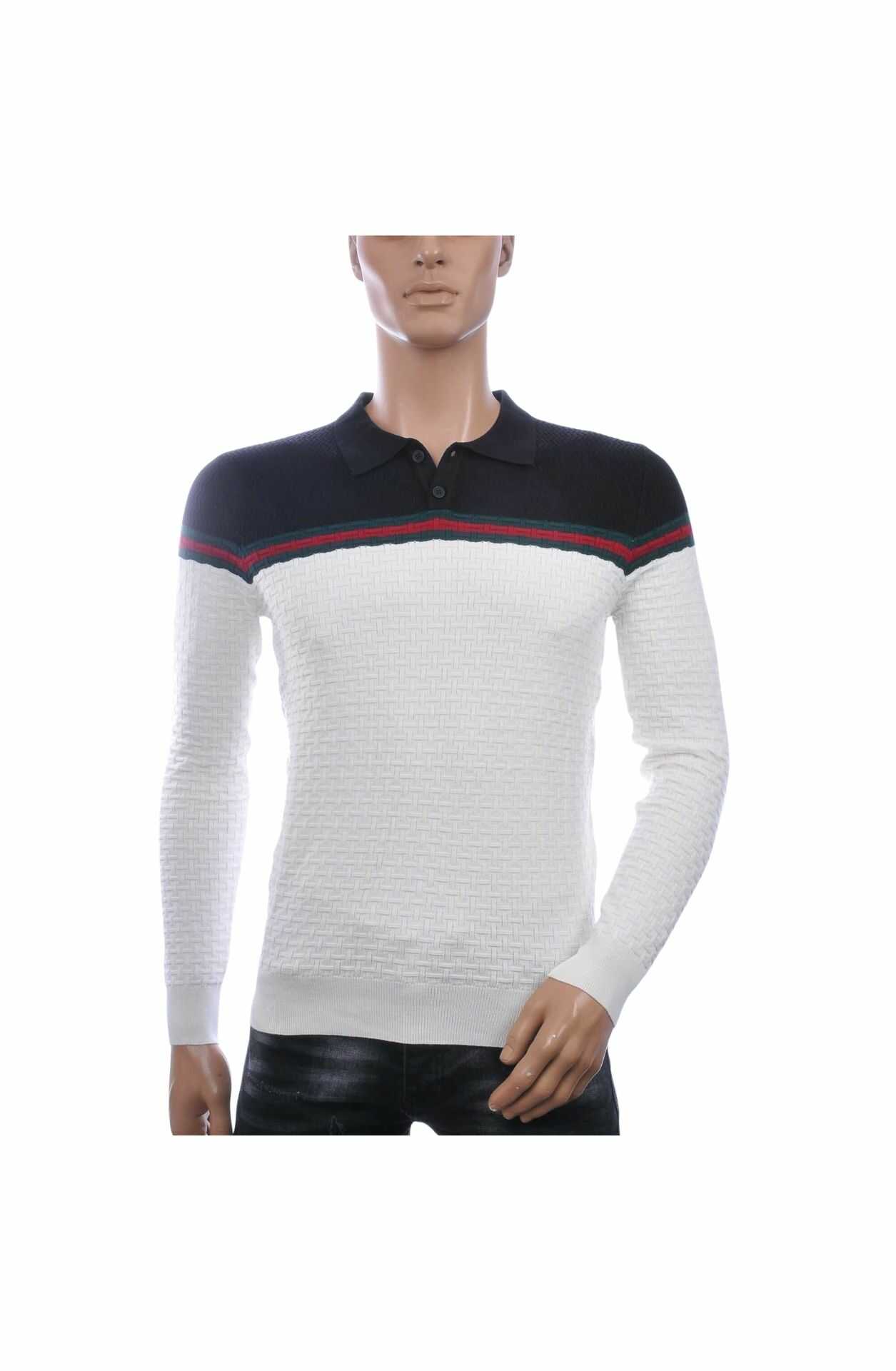 ENGELLZ Trendy Slim Fit Dunne Heren Trui met Polo Kraag – Wit